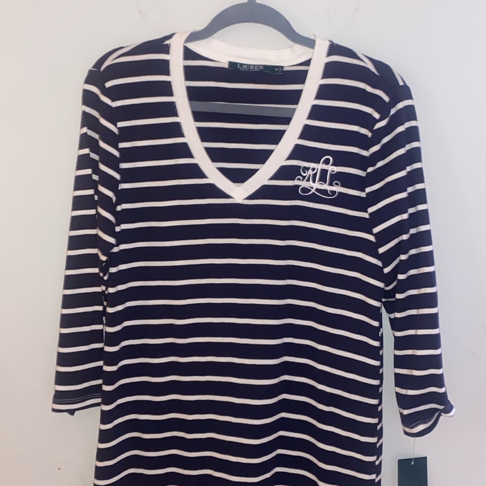 NWT Ralph Lauren Navy White Striped with Monogrammed RLL Logo Size Medium